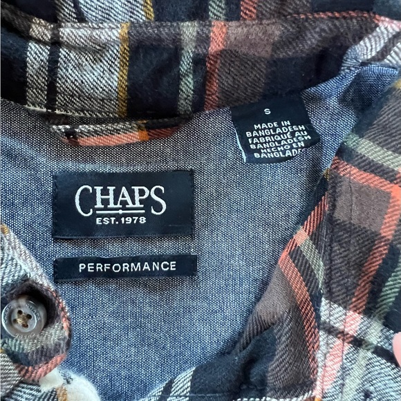 Chaps performance flannel button down in navy plaid - Picture 2 of 10